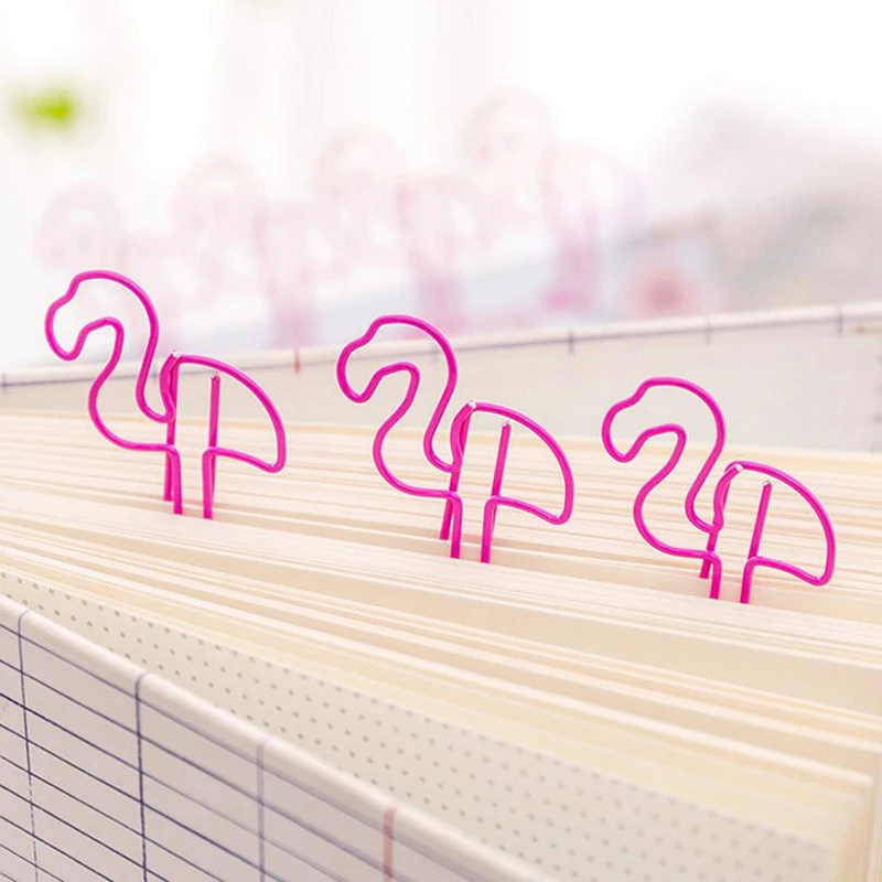 10pcs/Package Beautiful Flamingo Bookmark Creative Metal Shaped Paper Clip Paper Clip Bookmark Stationery School Office Supplies