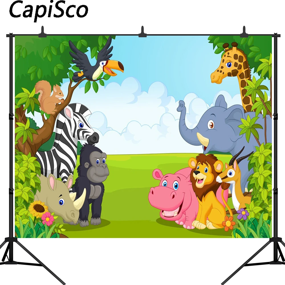 

Capisco Jungle Safari Themed Animals Birthday Party Banner Photo Background Baby Shower Vinyl Photography Backdrops