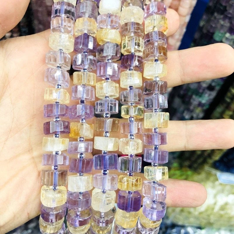 Wholesale 1 strings Mulit Quartz Crytal Faceted Tube Beads, Approx 10-12mm Faceted Multi Gem Stone Spacer Beads 15.5