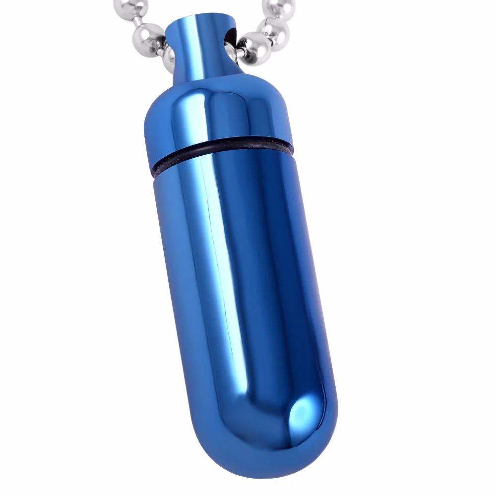 IJD8075 High Polished Stainless Steel Little Capsule Cylinder Memorial Urn Locket Jewelry Hold Cremation Ashes Pendant Necklace