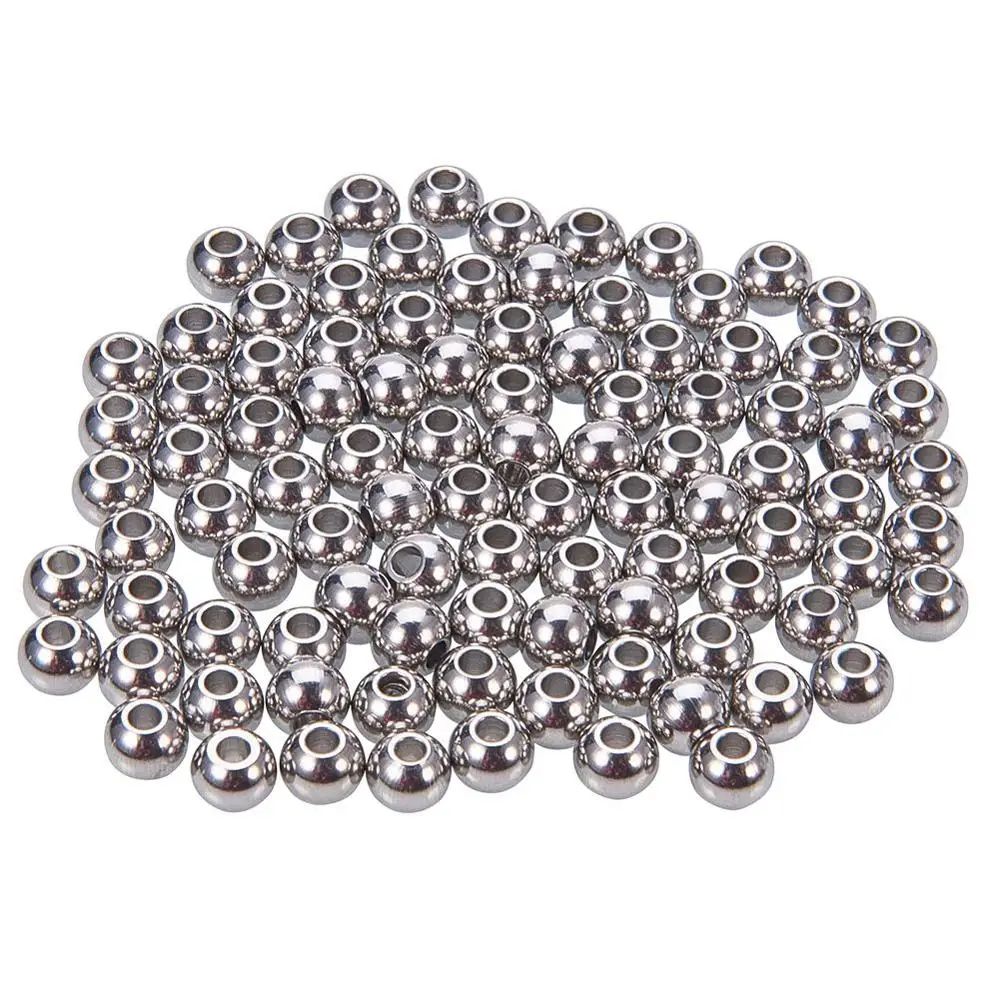 100pcs/lot 2 3 4 5 6 8 10mm Stainless Steel Round Ball Beads Silver color with Large Hole European Space Beads for DIY Jewelry