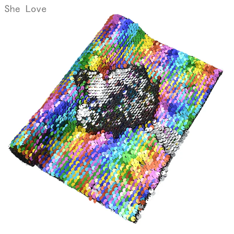 Chzimade Rainbow Reversible Sequin Fabric Sewing Cloth Garments DIY Handmade Materials Craft Making Accessories