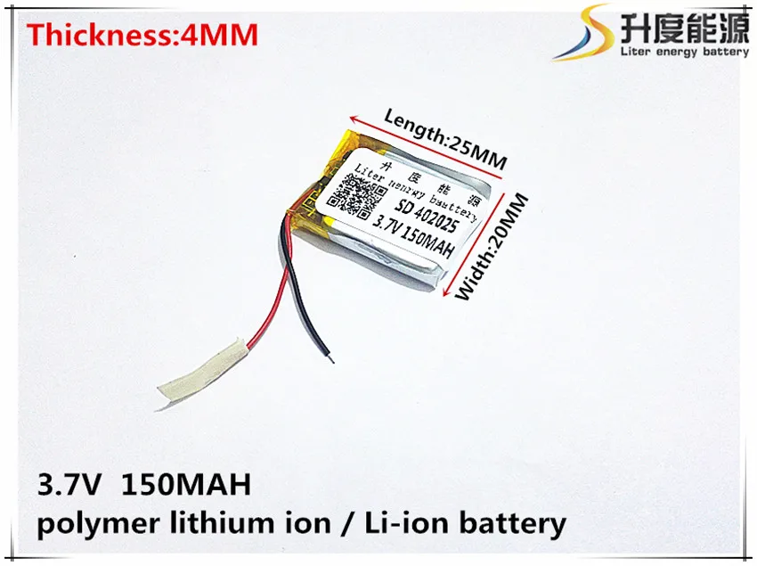 3.7 V 150 mAh 402025 แบตเตอรี่ลิเธียมโพลิเมอร์ Li - Po li ion แบตเตอรี่เซลล์สำหรับ Mp3 MP4 MP5 GPS PSP โทรศัพท์มือถือบลูทูธ