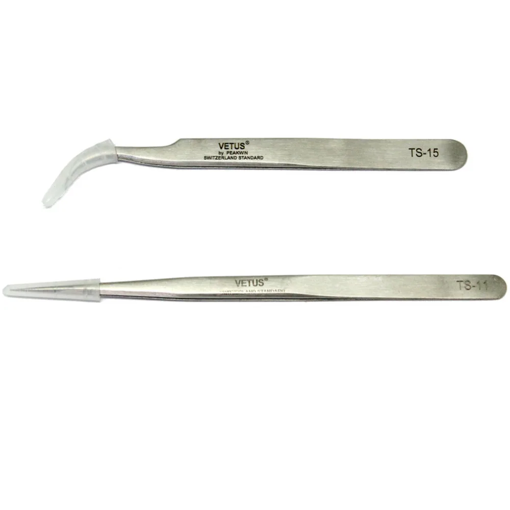 Aidetek New Steel Fine Tip Straight design Tweezers 2PCS Forceps Non-magnetic chips IC SMD SMT compone TS-11,TS-15