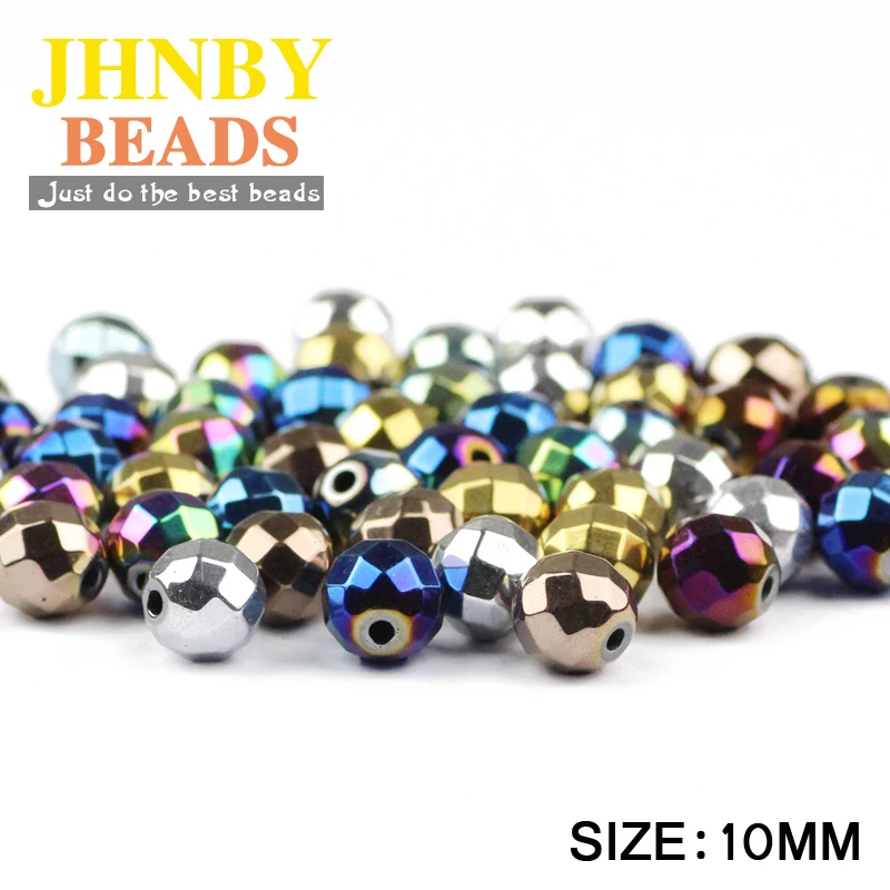 JHNBY Faceted Round Hematite Beads 2/3/4/6/8/10mm Natural Stone Ore Gold Color Loose Beads Ball Jewelry Bracelets Making DIY