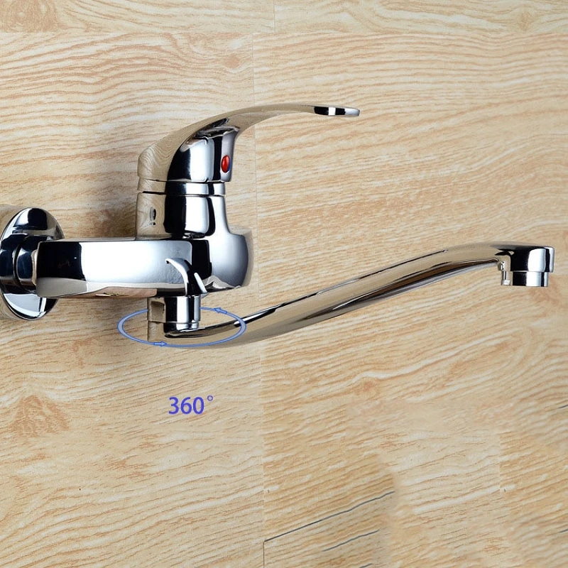 Wall Mounted Kitchen Faucet 360 Degree Rotation Basin Faucet Cold Hot Water Mixer Tap Mop Pool Tap Swivel Spout Single Handle