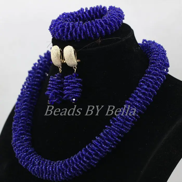 Royal Blue Seed Beads Costume African Lace Jewelry Set Wedding Ideas Indian Necklace Jewelry Accessories Free Shipping ABK879