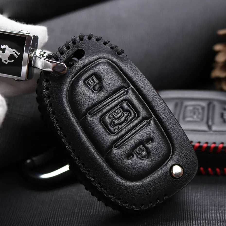 Leather Car Key Case Cover For Hyundai Creta I10 I20 Tucson Elantra Santa Fe Protection Key Shell Skin Bag Only Case