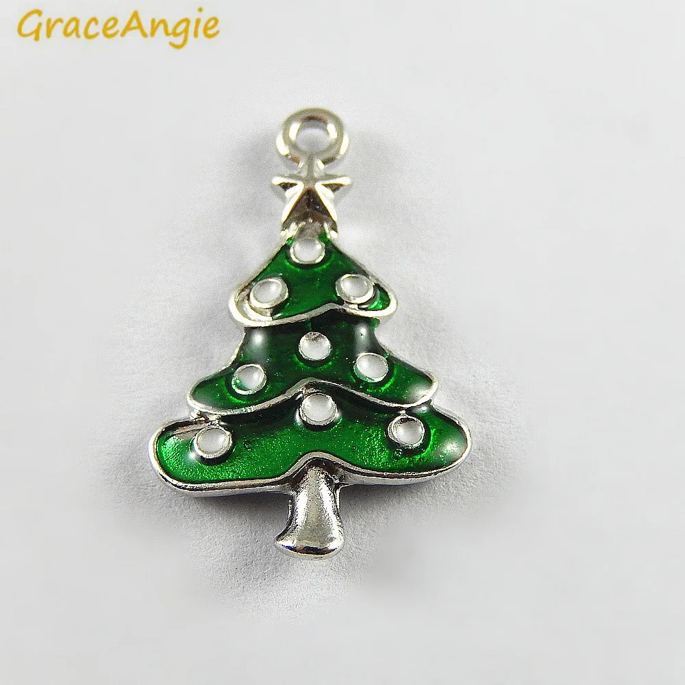 10PCS Green Enamel Small Christmas Tree Charms Wholesale Christmas Deco Handmade Crafts Necklace Pendant Accessory Jewelry