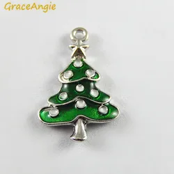 10PCS Green Enamel Small Christmas Tree Charms Wholesale Christmas Deco Handmade Crafts Necklace Pendant Accessory Jewelry