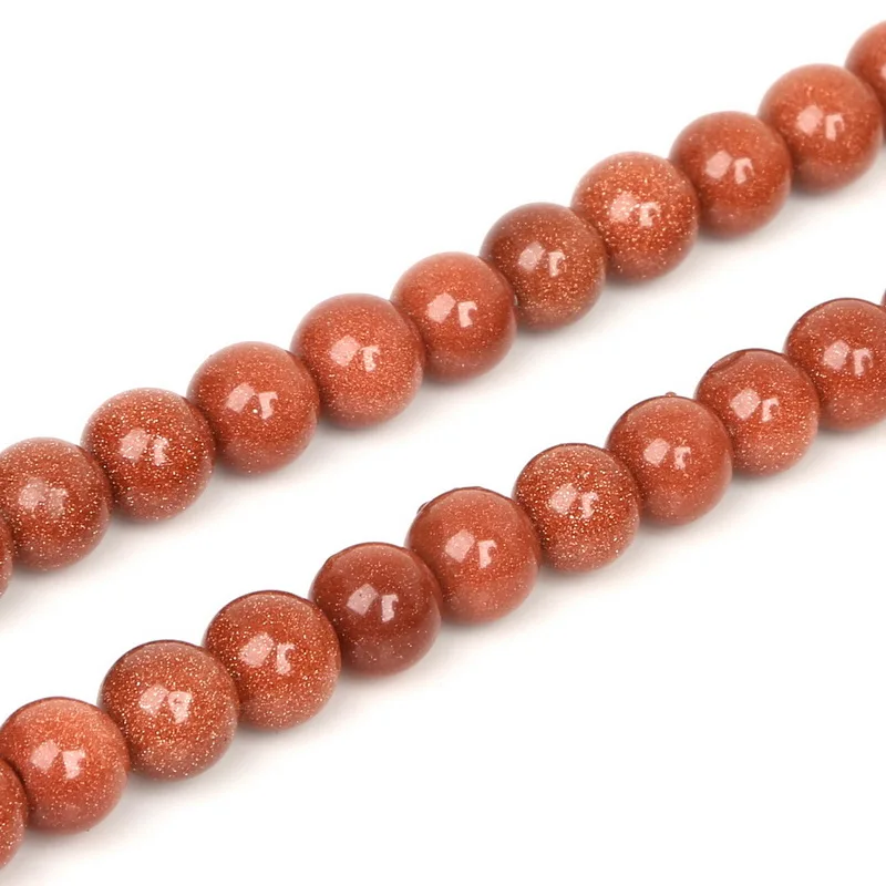 Gold Sand Natural Stone Beads Round Spacer Loose Beads 15\