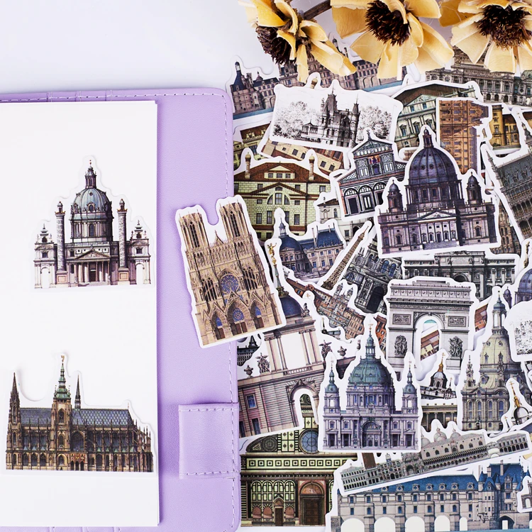 58pcs Creative Cute Self-made World Travel Various Countries Architecture DIY Craft Photo Albums Waterproof Scrapbooking