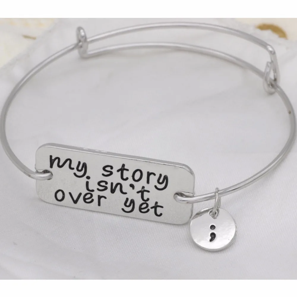 Adjustable bangle Fashion bracelet inspirational jewelry high quality my story isn't over yet semicolon bracelet jewelry B129