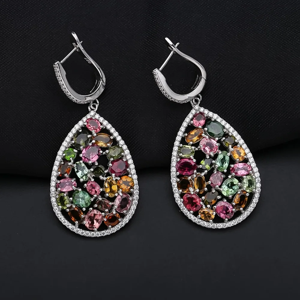 GEM\'S BALLET 10.95Ct Colorful Natural Tourmaline Gemstone Drop Earrings 925 Sterling Silver Fashion Fine Jewelry For Women