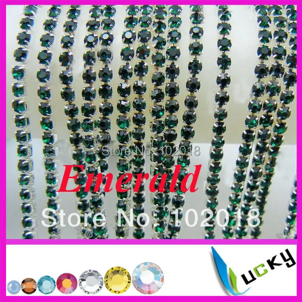 Free shipping!10 yards 2014 new strass crystal cup chain super closed with 2mm high quality emeral color rhinestones