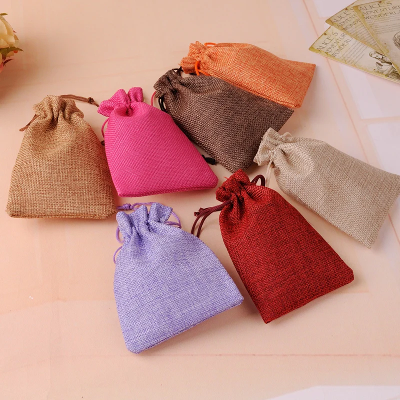 Drawstring Burlap Jute Bags 50pcs 13x18cm Gift Bags For Jewelry bolsas de regalo joyero organizador Can Custom Logo