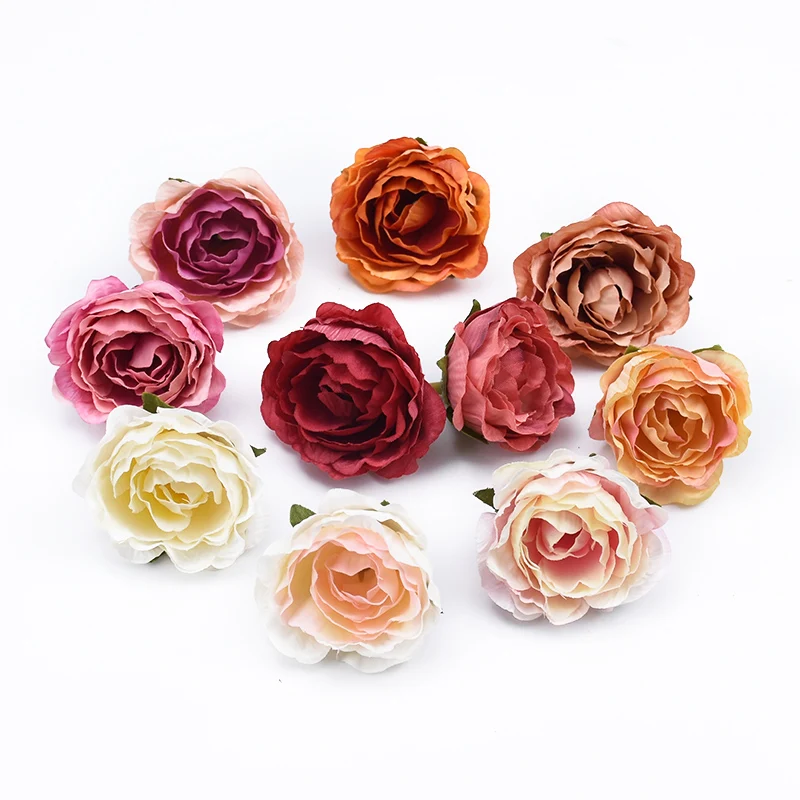 10Pcs 4cm Multicolor Wedding Decoration Silk Roses Scrapbooking Home Decor Artificial Plants Decorative Flowers Wreaths Pompons