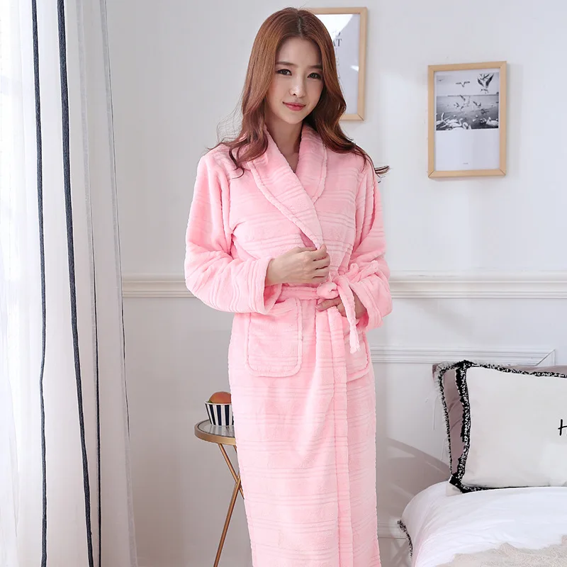 Chinese Female Coral Fleece Robe Kimono Gown Winter Thick Warm Nightgown Sleepwear Women Casual Home Wear Plus Size 3XL