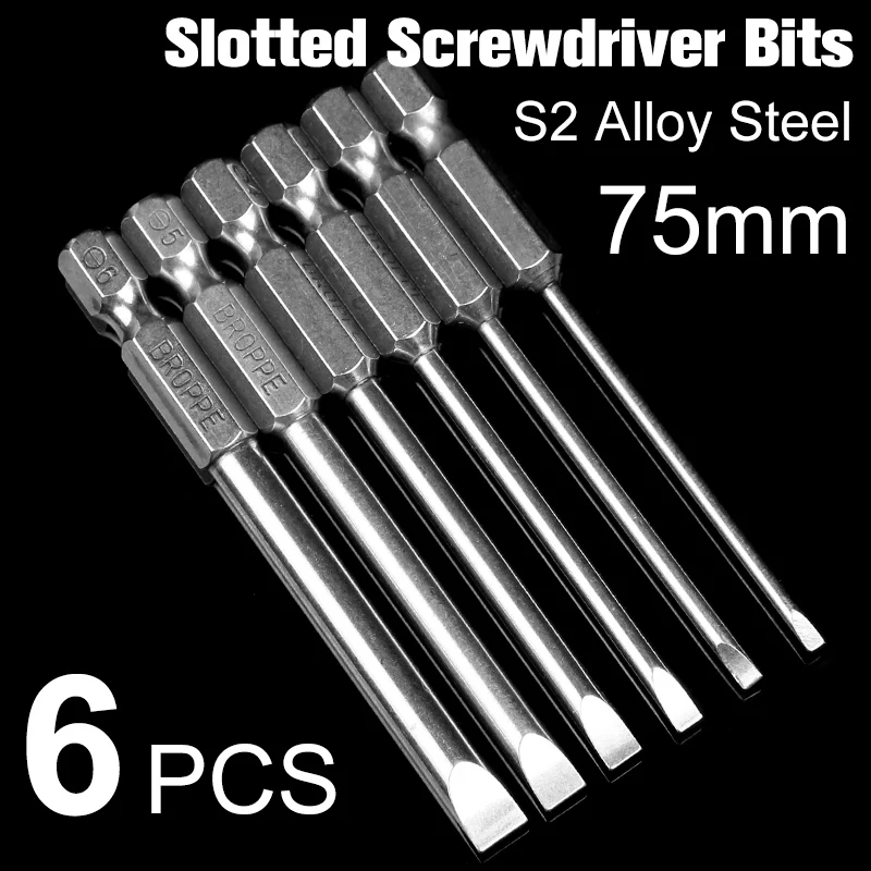 6Pcs S2 Alloy Steel Magnetic Screwdriver Set Slotted Head Screwdrivers Bits 75mm Screwdriver Set High Quality Hand Tools