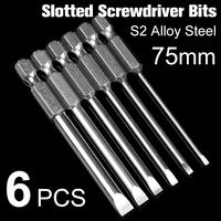 6Pcs S2 Alloy Steel Magnetic Screwdriver Set Slotted Head Screwdrivers Bits 75mm Screwdriver Set High Quality Hand Tools