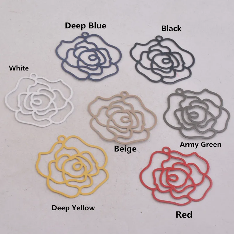 50 Stück AB1353 30mm*32mm Große Blumenanhänger Rosen-Messing-Charms Stanzanhänger DIY Schmuckzubehör – Detail 3