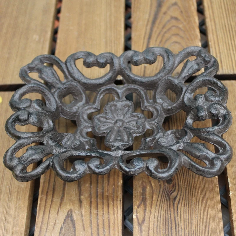 Vintage Rectangle Cast Iron Soap Holder With Hollow Flower Pattern Farm House Accents Handmade Home Garden Tabletop Decor Dish