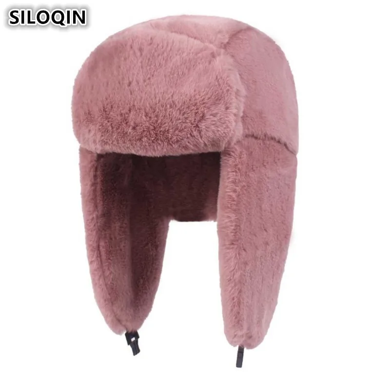 SILOQIN Plus Velvet Thick Winter Women's Hat Warm Bomber Hats Cycling Windproof Earmuffs Cap For Women Ski Caps Girls Brands Hat