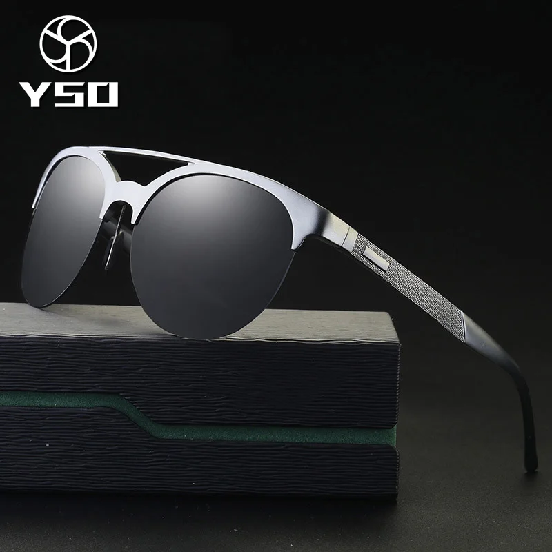 

YSO Sunglasses Men Polarized UV400 Aluminium Magnesium Frame Sun Glasses Driving Glasses Semi Rimless Accessories For Men 8592