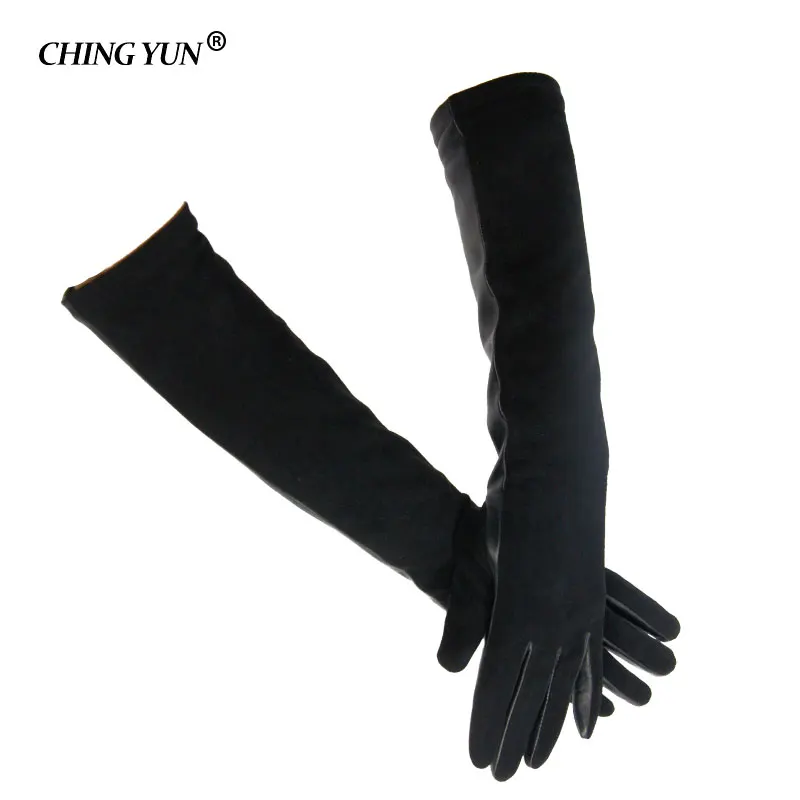 CHING YUN  winter lady fashion sheepskin leather gloves women genuine leather mittens female Suede leather long  gloves 2018