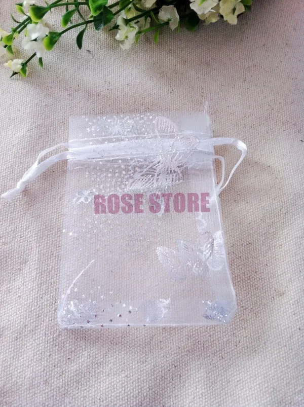 Wholesale 100pcs/lot White Organza Bags 9x12cm Small Jewelry Candy Gifts Packaging Bags Cute Butterfly Pattern Wedding Gift Bag