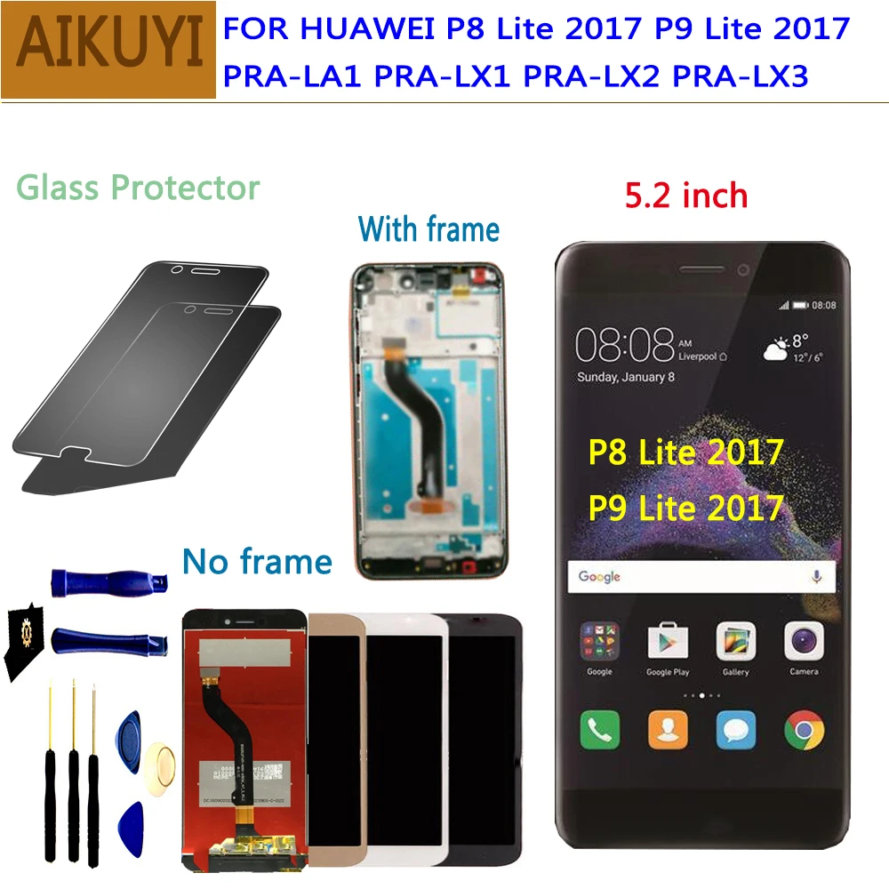 For Huawei P8 Lite 2017 LCD Display Touch Screen Digitizer Huawei P9 Lite 2017 LCD With Frame P8 lite 2017 PRA LA1 LX1 LX2 LX3