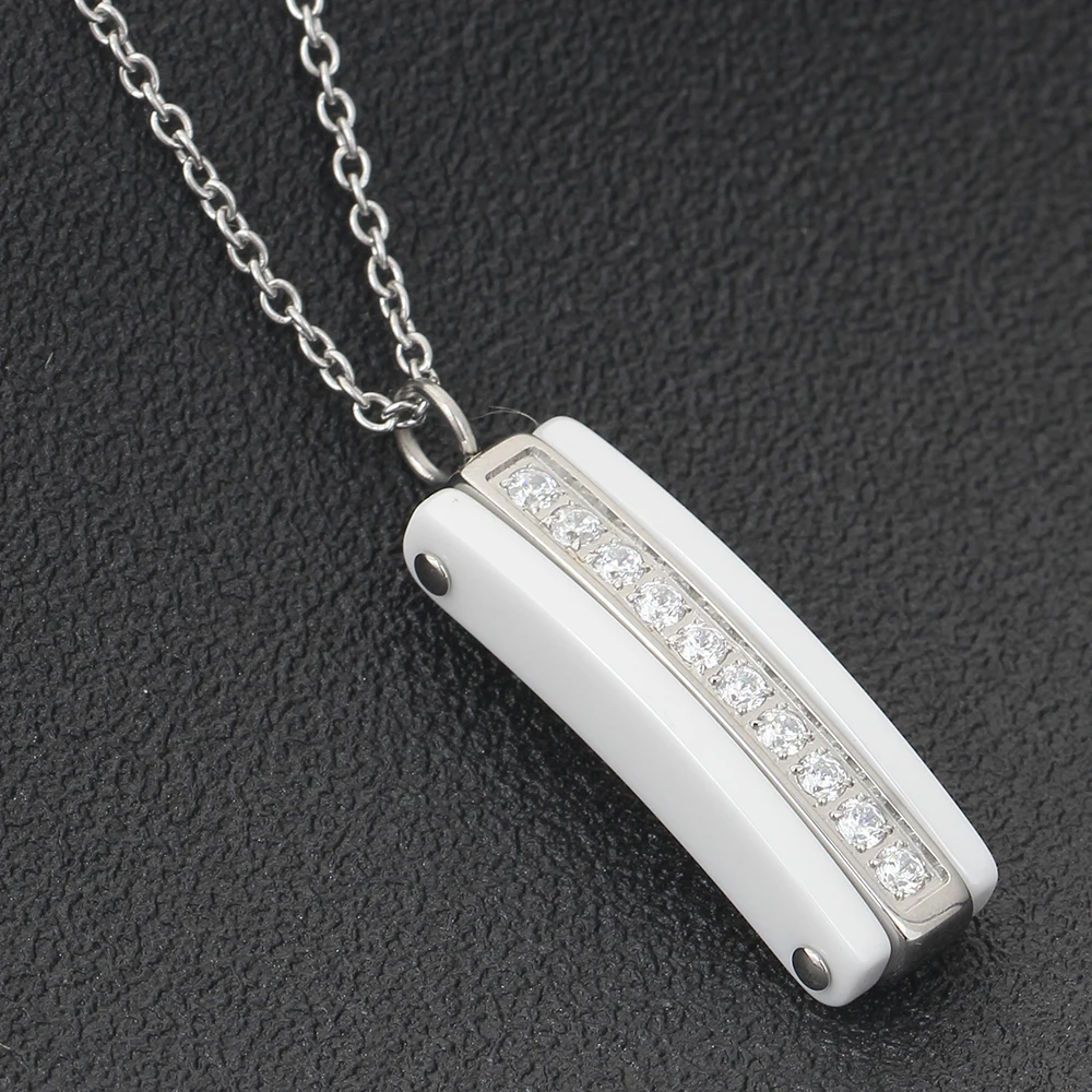 Two Colors Square CZ Zircon Channel Ceramic Pendant Necklace Women Engagement Promise Wedding Jewelry For Women