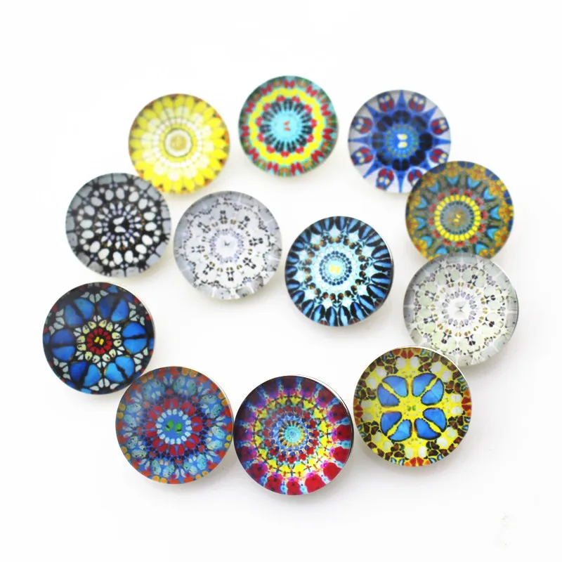 

20pcs/lot Mix Glass Kaleidoscope Flowers Snap Buttons for 18mm Snap Necklace Bracelet Bangles DIY Snap Jewelry Charms