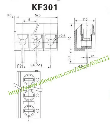 500PCS KF301-2P KF301-5.0-2P KF301 Screw 2Pin 5.0mm