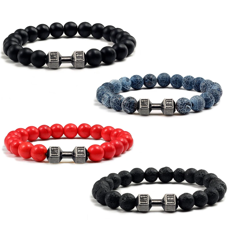 아령-용암 스톤 비즈 팔찌, 여성 쥬얼리, 남성 팔찌, 금속 액세서리, Bileklik 커플 Pulseras, 14 스타일 