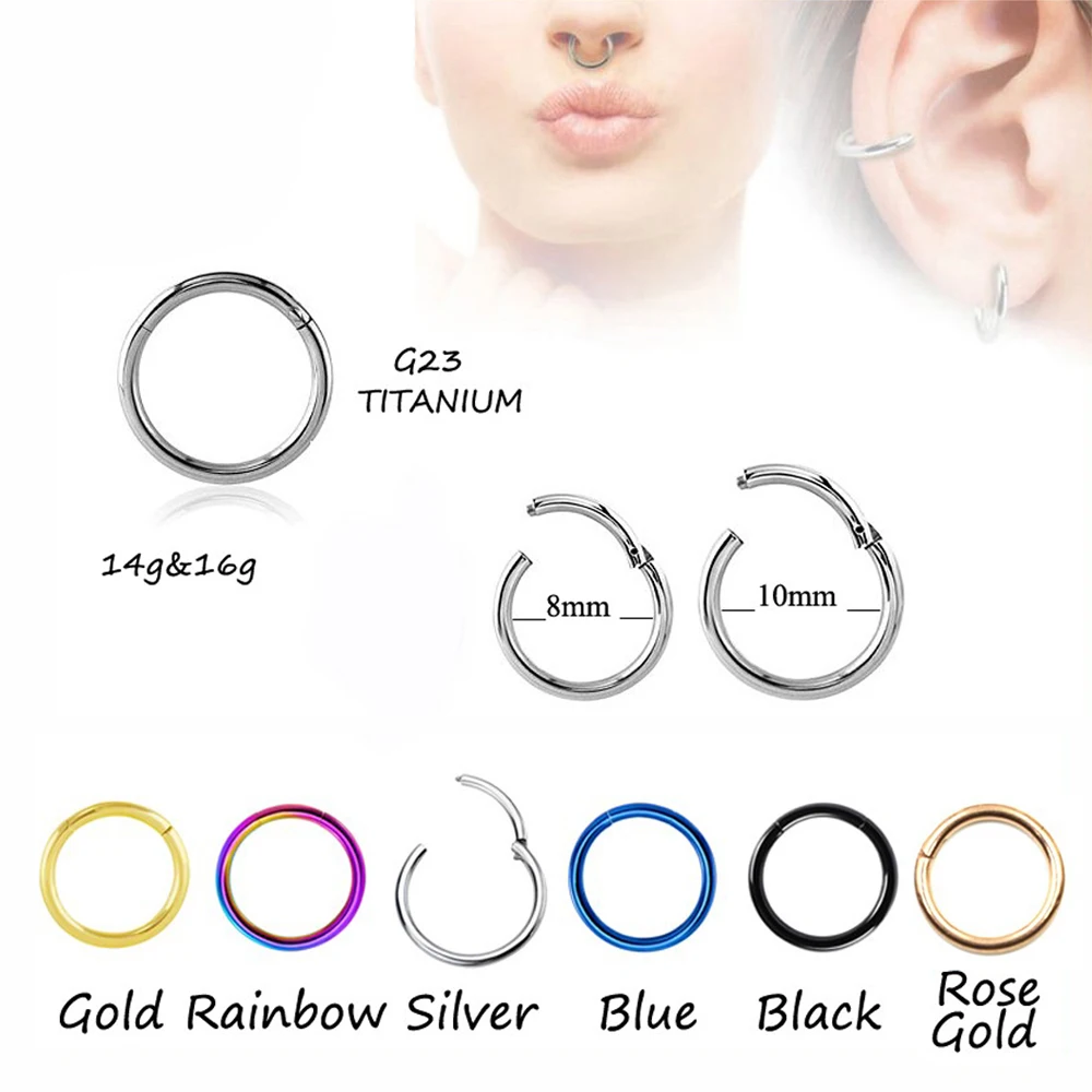 1Piece G23 Titanium Hinged Segment Nose Septum Clicker Ring Ear Cartilage Piercing Lip Rings Body Jewelry For Sexy Girls 16g&14g