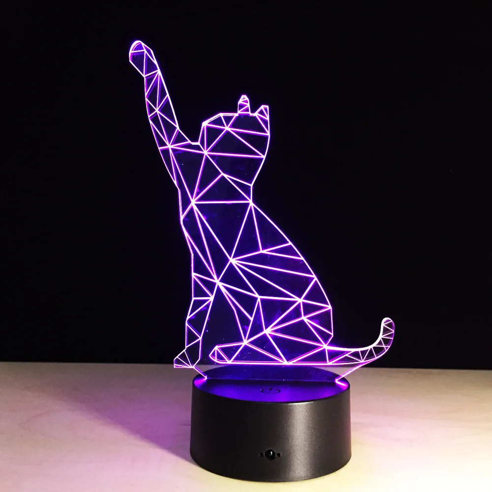 Cat Acrylic Gradient NightLight 7 Color Kid Touch Switch Type 3D LED Lamp Power Bank Usb Led Night Light