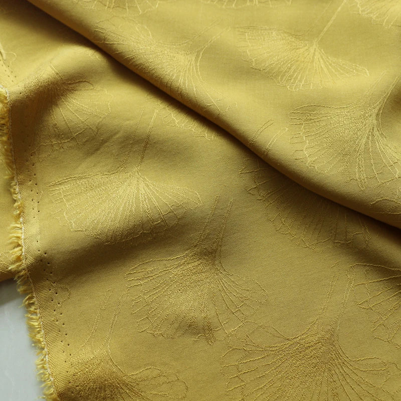 1 meter X 1.4 meter Warm yellow rayon material leaf pattern viscose fabric jacquard