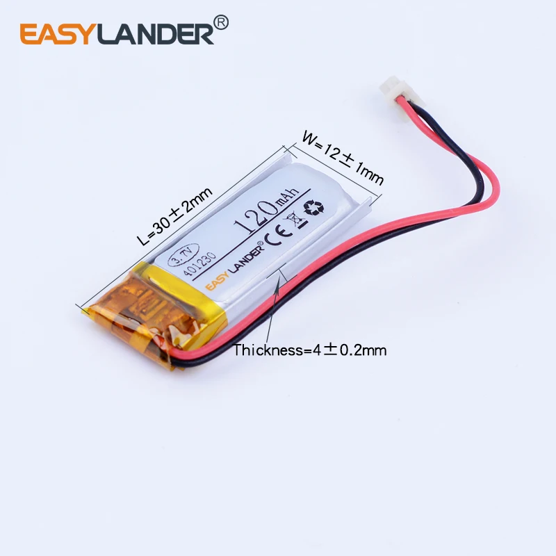 401230 1.25 2p  li Polymer 3.7V 120mAh lithium Battery For Bluetooth Headset WEP-475 HM1500