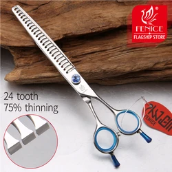 Fenice High quality Japan 440C stainless steel 7 inch blue pet dog grooming thinning scissor thinning rate 75%