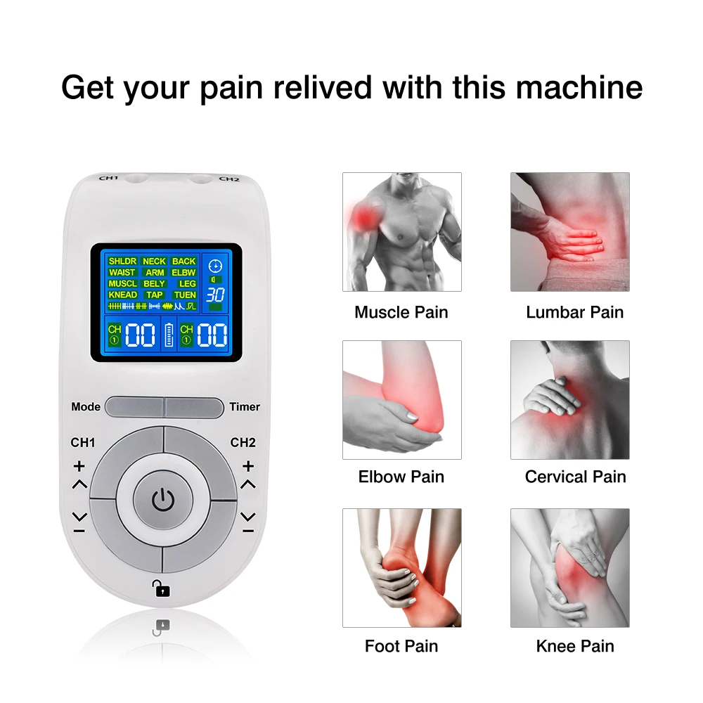 12 Modes Tens Unit Machine with 4 Electrode Pads for Pain Relief Pulse Massage EMS Muscle Stimulation Tens Electroestimulador