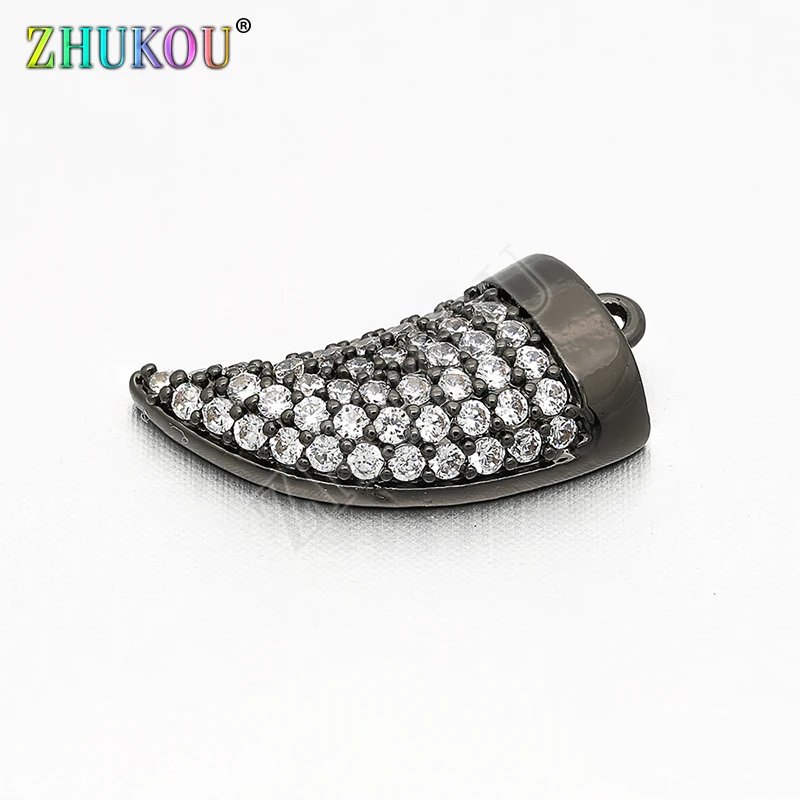 9*16mm Supplies for Inlaid Brass Cubic Zirconia Ox Horn Charms Pendants DIY Jewelry Findings, Hole: 1mm,  Model: VD55