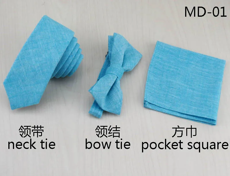 100% Cotton Lake Blue Matching Tie Pocket Square Man Must-have Fashion Small Pure Fresh Style