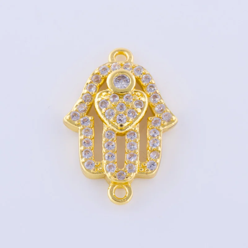 5pcs Jewelry Shining Zircon Crystal Heart Hamsa Charms For Bracelet Making Wholesale Copper Micro Pave CZ Charms Diy Bedeltjes