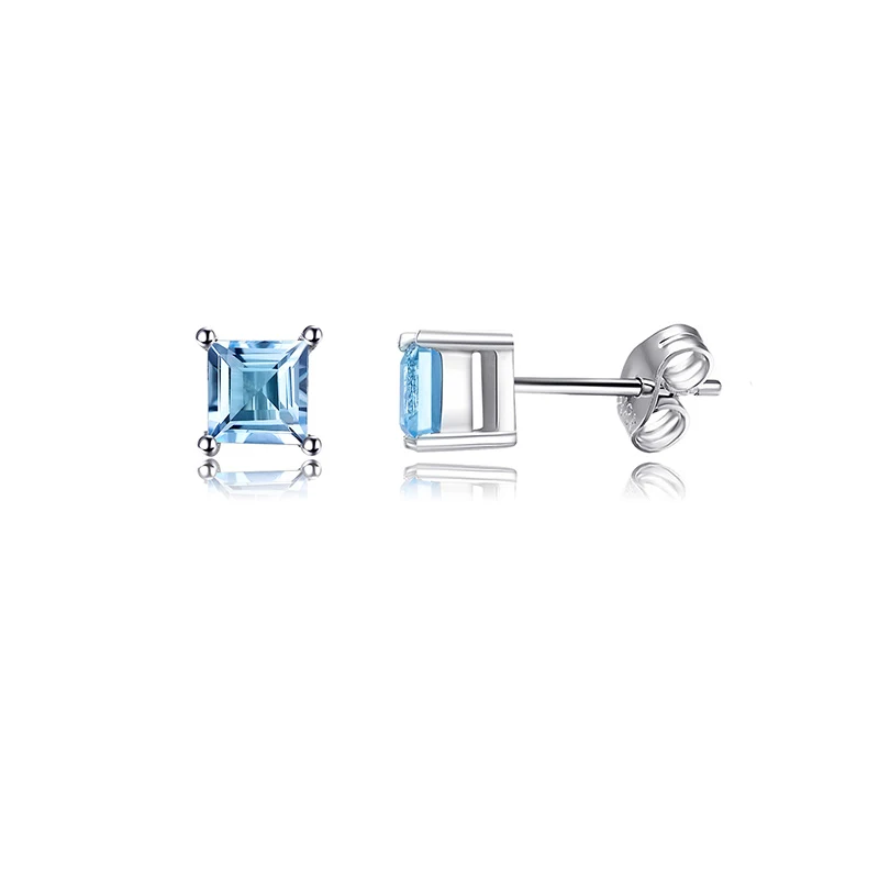 Boucles d'oreilles carrées en argent Sterling 925, topaze bleu ciel naturel, bijoux fins pour femmes, FCGJHW