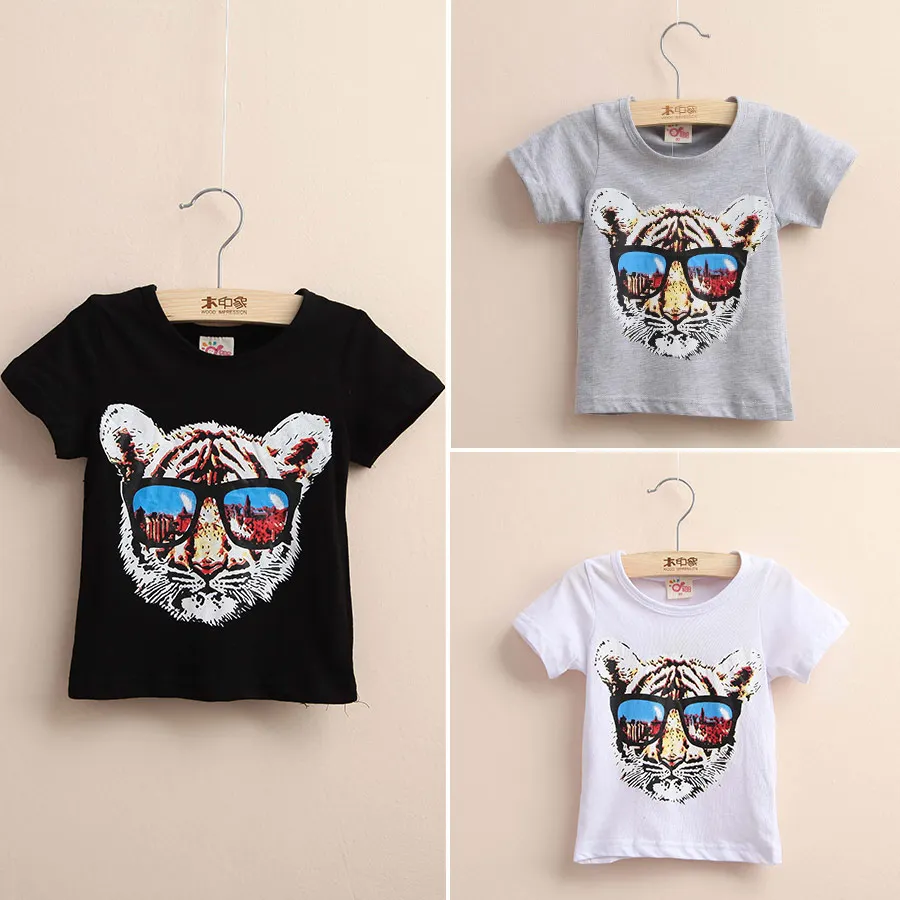 2020 Summer 2-10 Years Old European and American Style Cotton Short Sleeve Little Kids Boys Sports Basic Cartoon Tiger T-Shirts