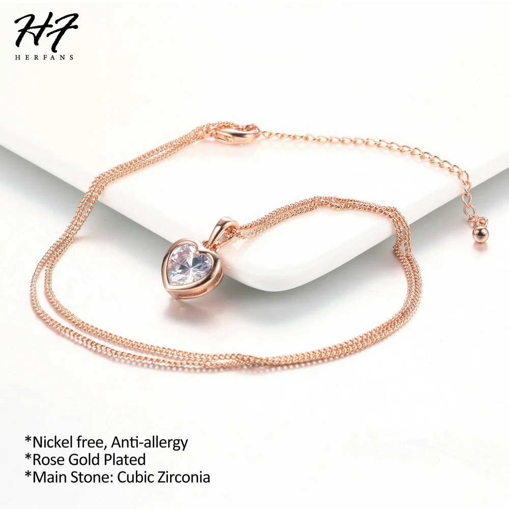 Romantic Heart Pure Pendant Necklaces for Women Rose Gold Color Rhinestones Wedding Jewelry For Women Xmas Gift N130