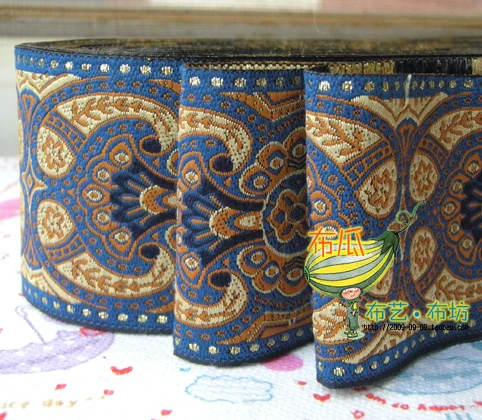 NEW blue webbing 5cm 7Meter/lot Zakka handmade accessories DIY polyester woven Jacquard Ribbon with National Embroidery Ribbon t