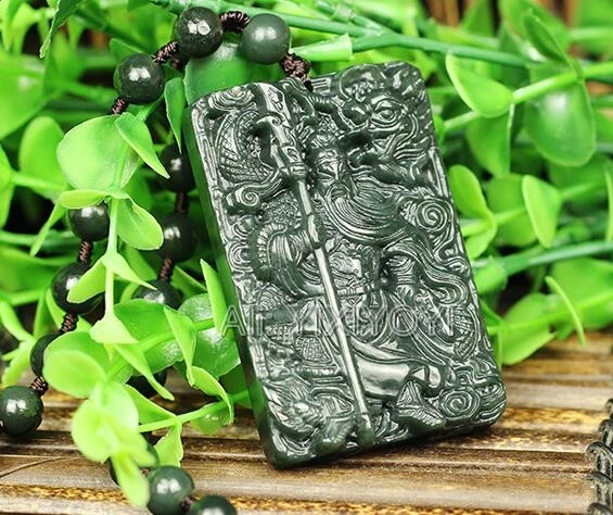 Natural Dark Green HeTian Jade Carved Chinese Sword GuanGong Lucky Pendant Amulet Necklace for Man Fine Jewelry Trendy Gift 5