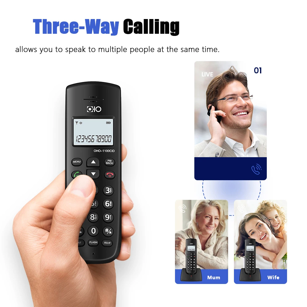 16 Languages Digital Cordless Fixed Telephone With Call ID Handsfree Alarm Mute LED Screen Wireless Phone For Home Hotel